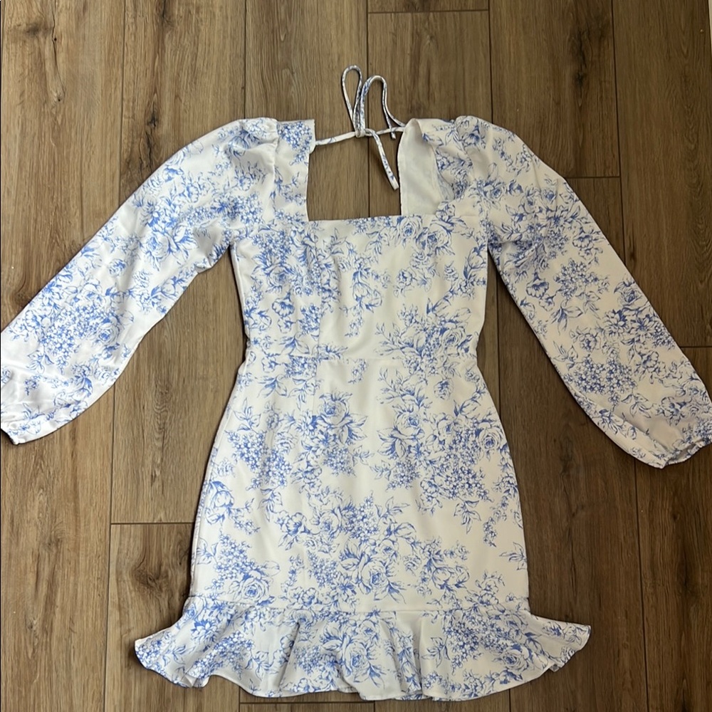 Forever 21 White and Blue Floral Dress